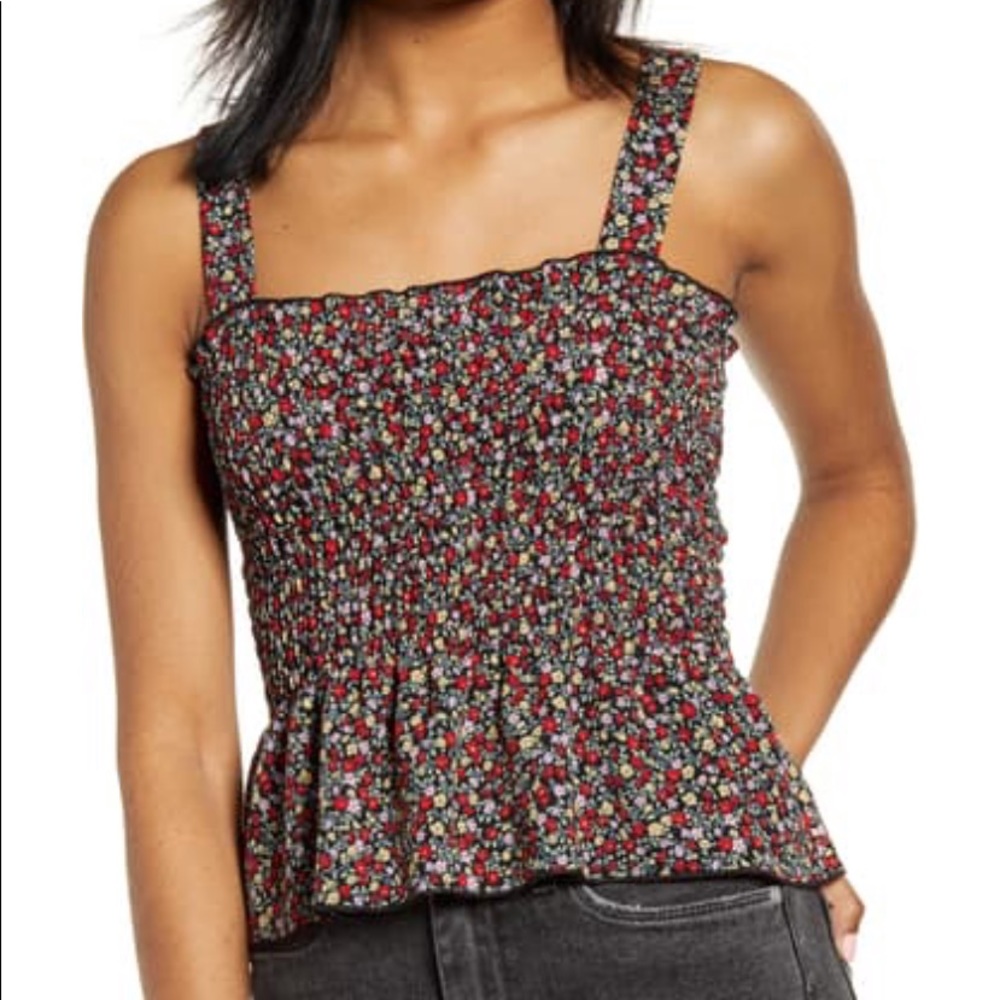 Ruffle peplum smocked confetti bloom tank